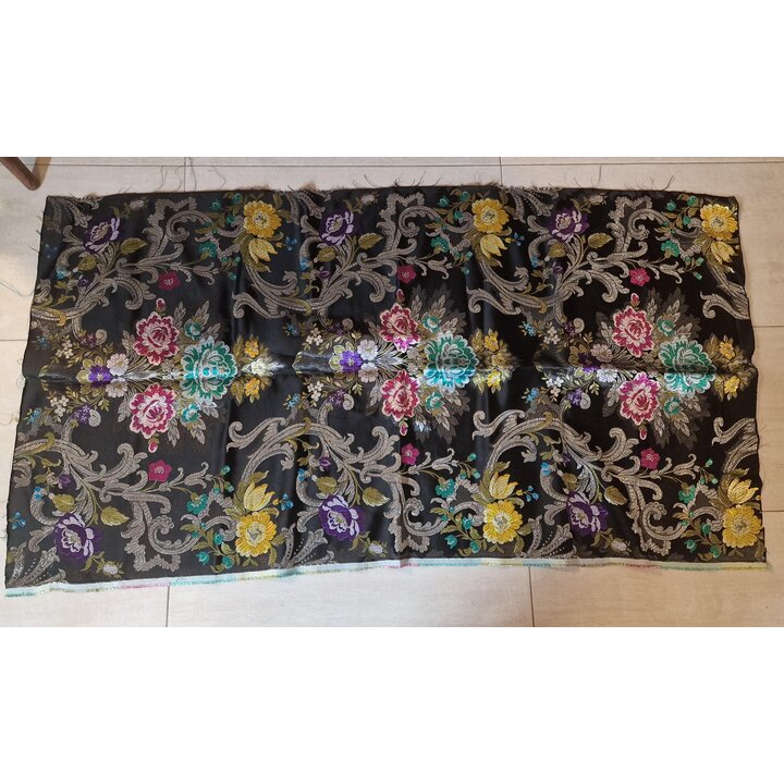 Antique Valencia Silk Brocade Fabric – Silver Lurex Floral – Reclaimed Fallera Skirt – Spanish Textile
