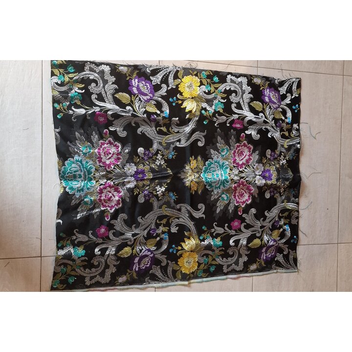 Antique Valencia Silk Brocade Fabric – Silver Lurex Floral – Reclaimed Fallera Skirt – Spanish Textile