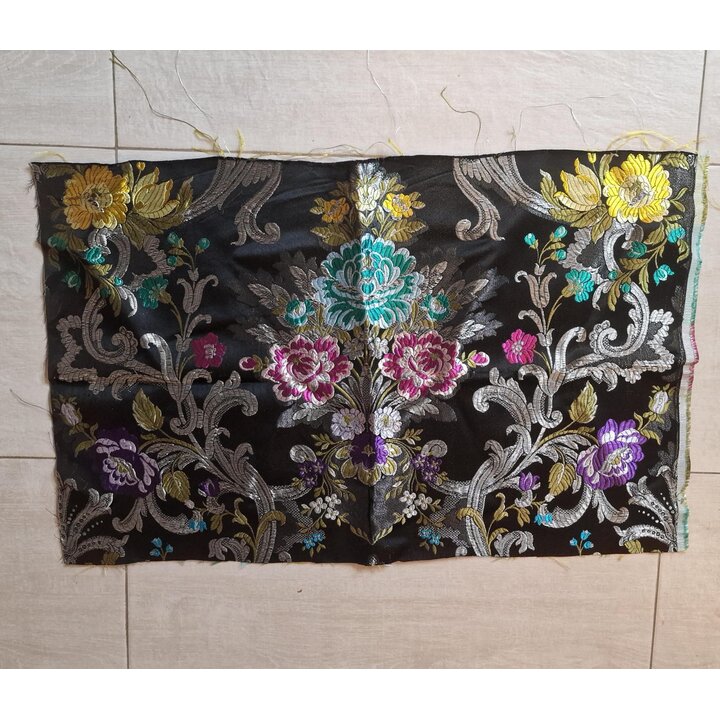 Antique Valencia Silk Brocade Fabric – Silver Lurex Floral – Reclaimed Fallera Skirt – Spanish Textile