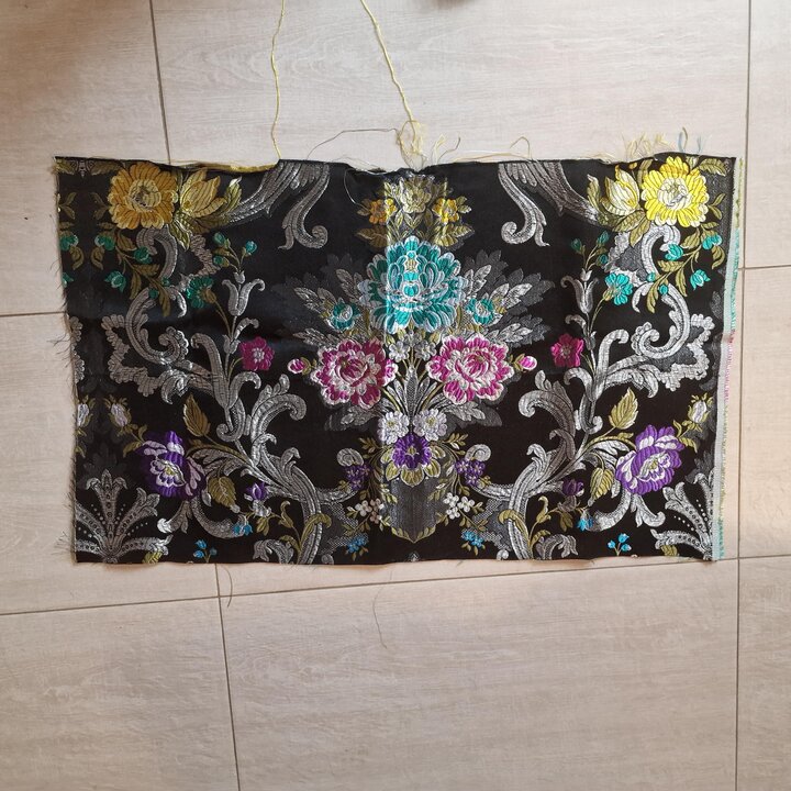 Antique Valencia Silk Brocade Fabric – Silver Lurex Floral – Reclaimed Fallera Skirt – Spanish Textile