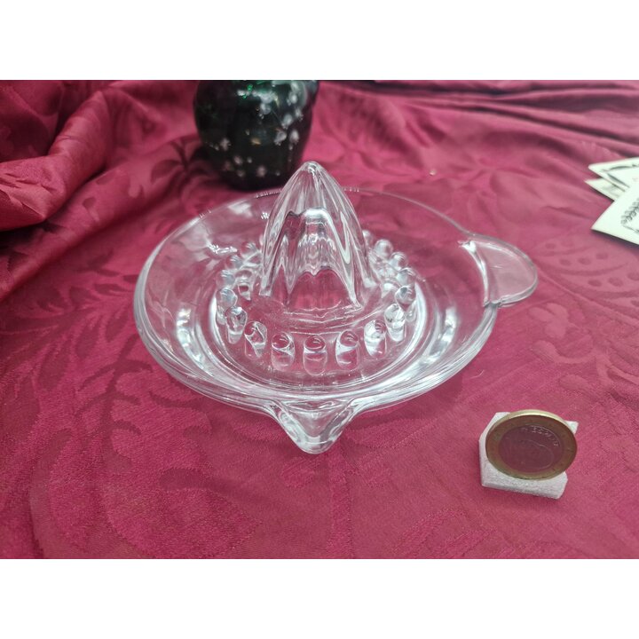 Presse Citron Vintage en Verre Transparent avec Poignee et Bec Verseur, Presse Agrumes Manuel en Verre Moule 13 cm