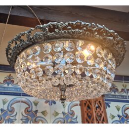 Vintage Deckenleuchte Kristall Kronleuchter Lampe - Mid-Century Silber Metall 1960 - 3 Flammig für Wohnzimmer Schlafzimmer Deko