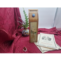 Estuche de Madera y Secante de Escritorio Vintage, Colegio Maria Inmaculada Carcaixent 1953, Kit con Compas Sacapuntas y Tiralin