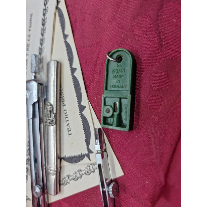 Astuccio in Legno e Asciugino Vintage, Colegio Maria Inmaculada Carcaixent 1953, Kit con Compasso Temperamatite e Tiralinee
