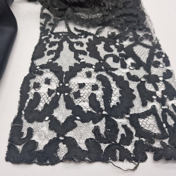Antique Black and White Textile Lot - 15 Items - Natural Silk, Chantilly Lace, Satin, Faux Pearls - Edwardian Era Sewing Supply 