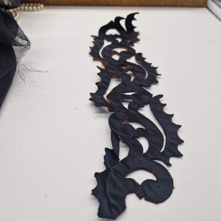 Antique Black and White Textile Lot - 15 Items - Natural Silk, Chantilly Lace, Satin, Faux Pearls - Edwardian Era Sewing Supply 