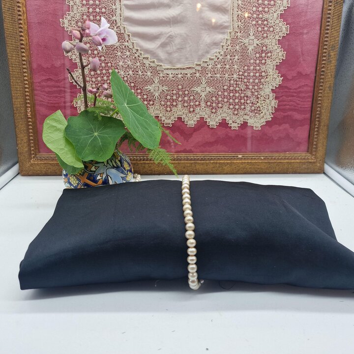 Antique Black and White Textile Lot - 15 Items - Natural Silk, Chantilly Lace, Satin, Faux Pearls - Edwardian Era Sewing Supply 