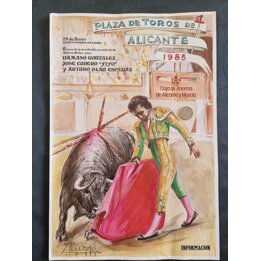 Manifesto Originale della Corrida Plaza de Toros de Alicante 1985, Opera di Peregil, Cimelio di Jose Cubero Yiyo