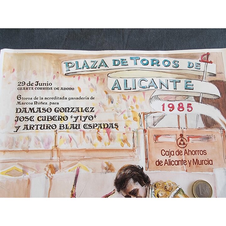 Cartel de Toros Original de Alicante 1985, Ilustración de Peregil, Memorabilia Taurina de José Cubero Yiyo