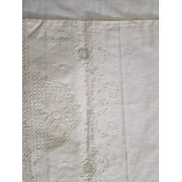 Antique 1910s Linen Bedding Set - Handmade Bobbin Lace