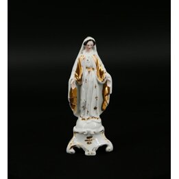Statue de la Vierge Marie en porcelaine dorée - XIXe siècle - 17 cm