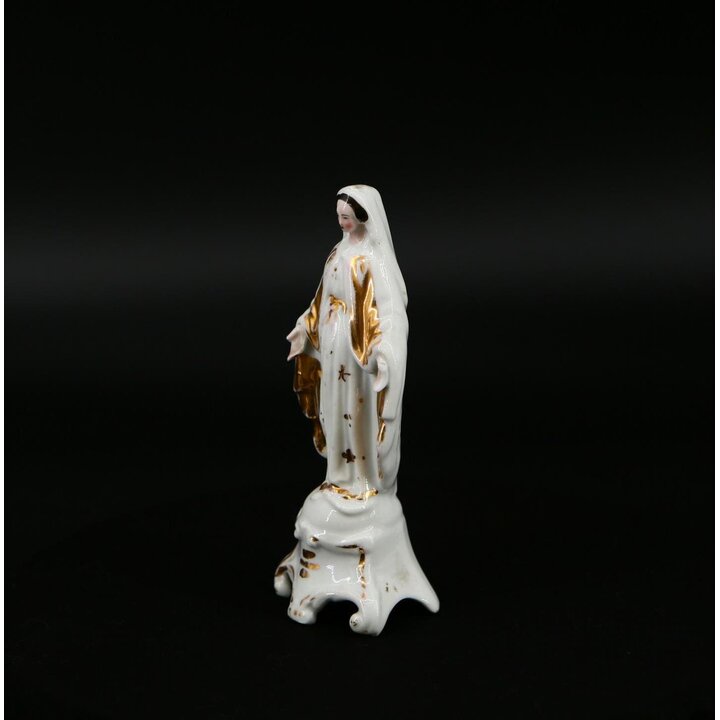 Statue de la Vierge Marie en porcelaine dorée - XIXe siècle - 17 cm