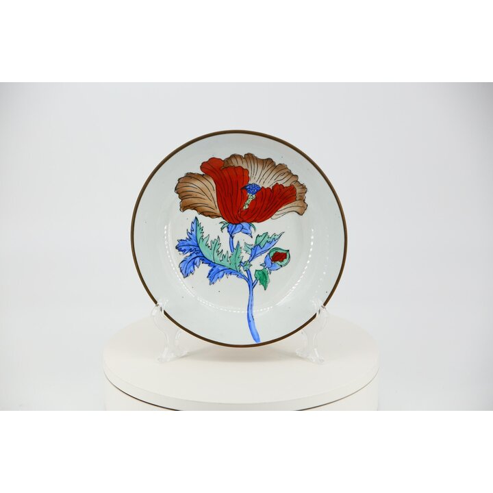Prato Decorativo de Porcelana e Bronze com Design Floral - China - Década de 1970