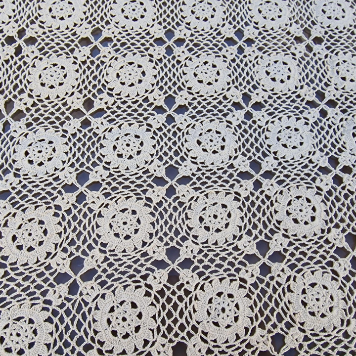 Vintage 1960s Handmade Crochet Cotton Bedspread (240x310 cm)