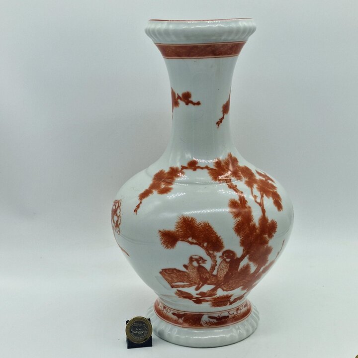 Vase Porcelaine Bareuther Waldsassen Bavière Faisan Rouge 1960