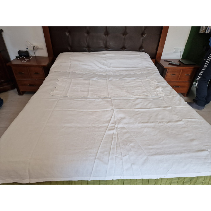 1910s French Antique Linen Bedding Set Monogram M