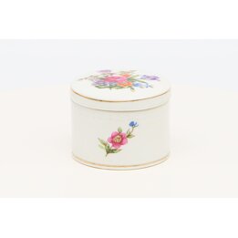 Scatola portagioie in porcellana - Portagioielli vintage, scatolina in ceramica con fiori e bordo dorato, arredamento anni 1990,