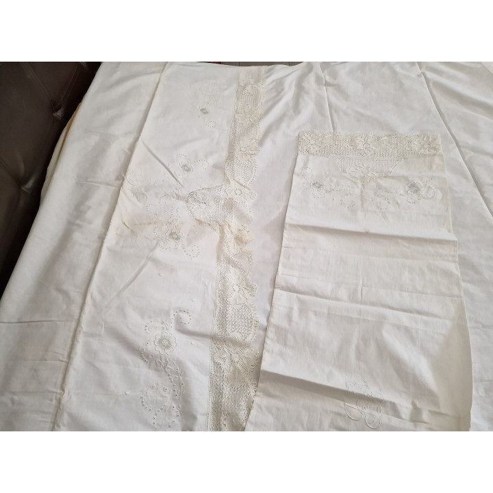 Conjunto de Cama Antigo 1910 - Linho e Renda de Bilros