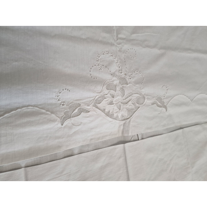 Parure de Lit Ancienne en Lin et Dentelle Richelieu, 1910