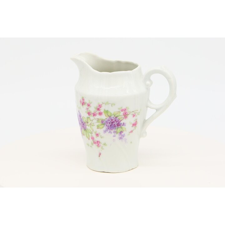 Lattiera in Porcellana di Limoges e Bricco per Latte - Decoro Floreale con Rose e Lillà, Brocca Vintage Francese Anni 1980, 14 c