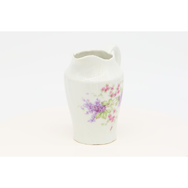 Lattiera in Porcellana di Limoges e Bricco per Latte - Decoro Floreale con Rose e Lillà, Brocca Vintage Francese Anni 1980, 14 c