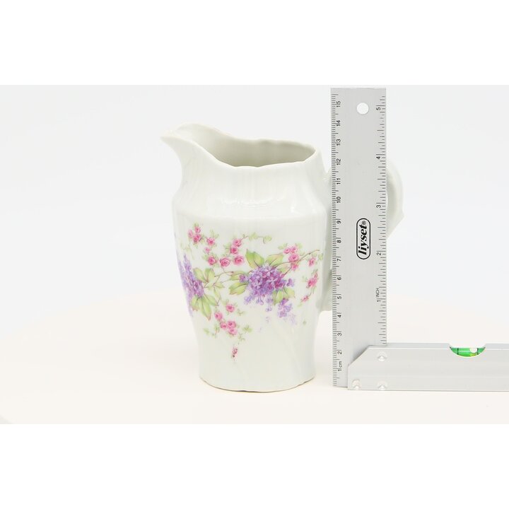 Lattiera in Porcellana di Limoges e Bricco per Latte - Decoro Floreale con Rose e Lillà, Brocca Vintage Francese Anni 1980, 14 c