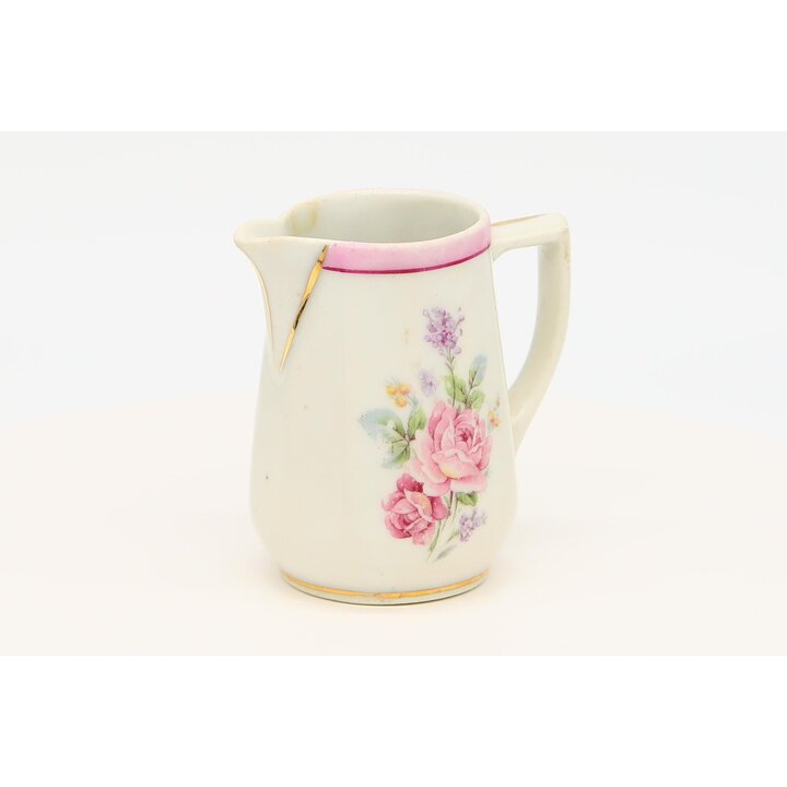 Bricco da latte in porcellana Limoges, lattiera Achille Bloch A.B. Francia, decoro floreale oro, epoca Belle Epoque circa 1900, 