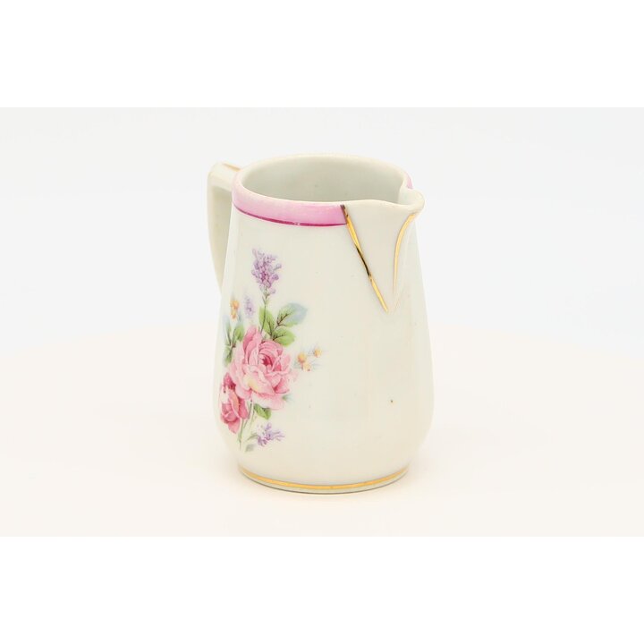 Jarra lechera de porcelana Limoges, crema Achille Bloch A.B. Francia, decoración floral y oro, época Belle Epoque, h 9cm, c. 190