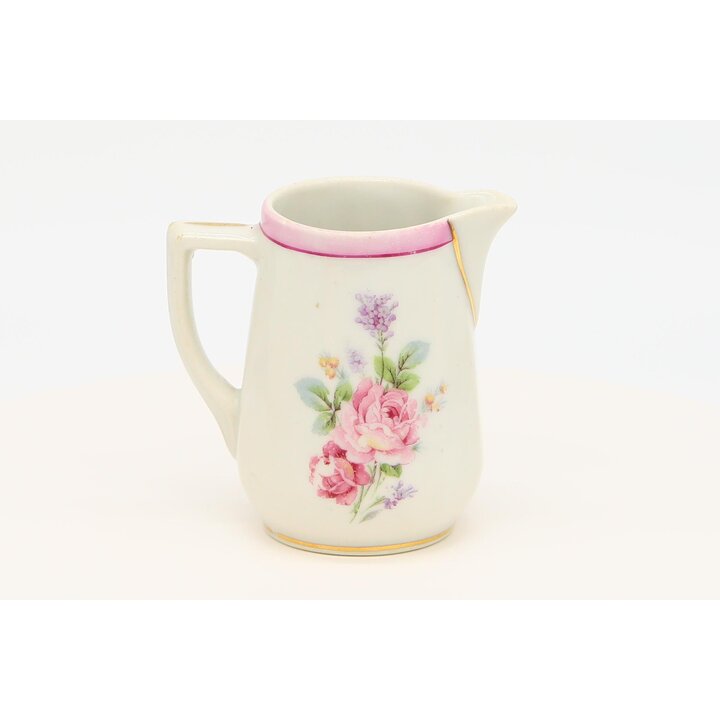 Antiek Limoges porseleinen melkkannetje, Achille Bloch A.B. Frankrijk, bloemendecor met goud, Belle Epoque tijdperk ca. 1900, 9c