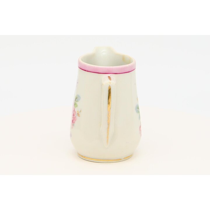 Antique Limoges Porcelain Milk Jug, Creamer Pitcher, Achille Bloch A.B. France, Floral Gold Trim, Belle Epoque Era c. 1900, 9cm