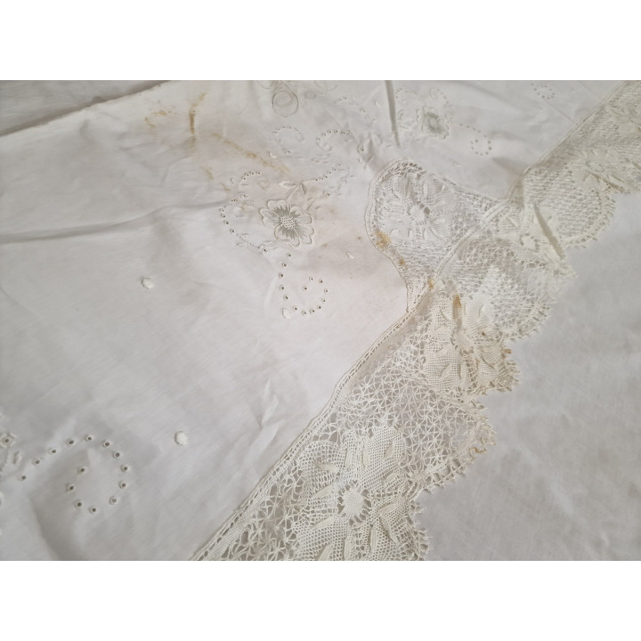 Conjunto de Cama Antigo 1910 - Linho e Renda de Bilros