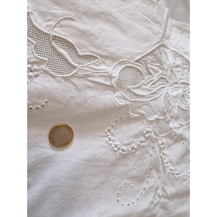 Antique French Linen Bedding Set with Richelieu Lace, 1910s
