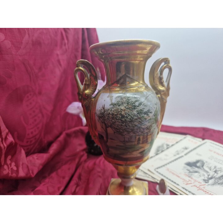 Antique Empire Porzellan Vase 19 Jahrhundert, Handbemalt Romantische Szene Sockel 22 cm, Für Restauration