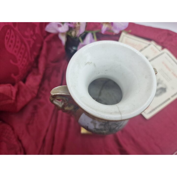 Antyczna Waza z Porcelany Empire XIX Wieku, Ręcznie Malowana Scena Kradra Podstawa 22 cm, Do Renowacji