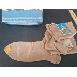 Vintage Stockings Seamed Hosiery El Faro de Calella 1950s Viscose Cotton Beige Size 9 NOS Deadstock Without Box