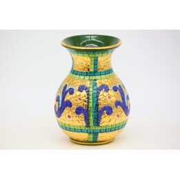 ヴィンテージ イタリア製 陶器 花瓶 24K純金手描き ブルー＆ゴールド