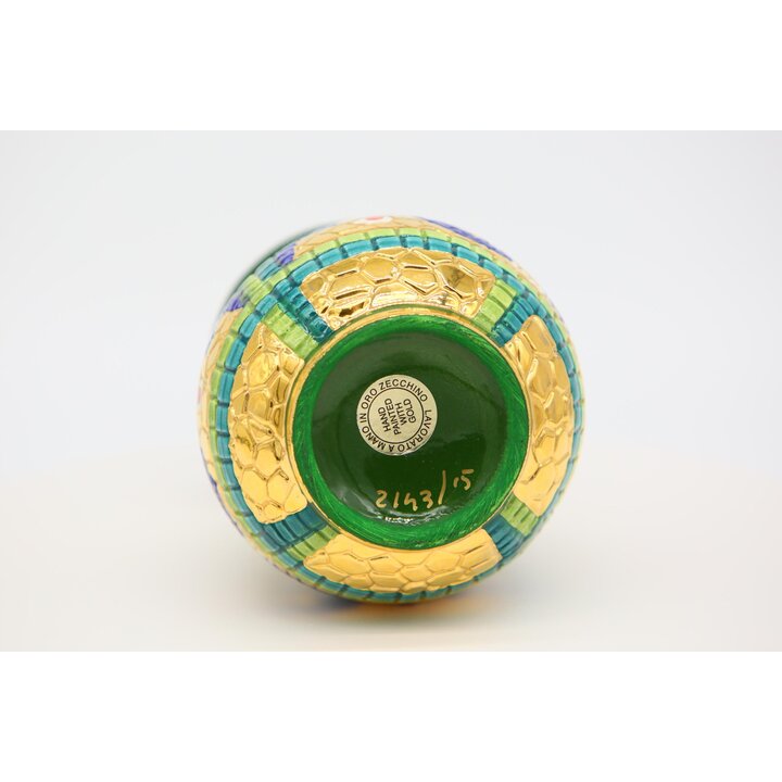 Vintage Italiaanse keramische vaas handbeschilderd met 24K goud en blauw
