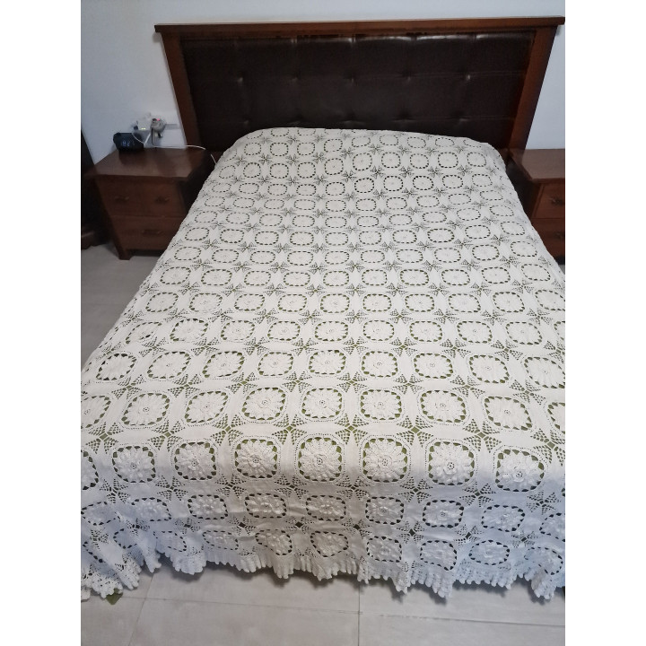 Antieke handgehaakte kanten sprei jaren 30 - 260x280cm