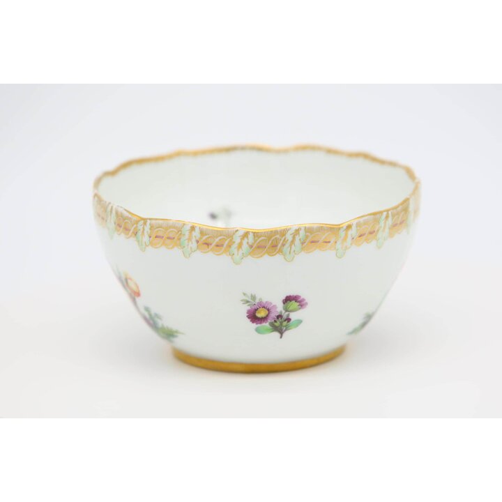 Porcelanowa Miska Meissen i Czarka, Ręcznie Malowane Kwiaty Niemieckie ze Złotym Brzegiem, Niemiecka Porcelana Vintage z Lat 197