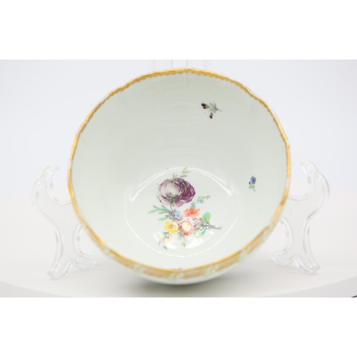 Cuenco de Porcelana Meissen y Bol, Pintura a Mano de Flores Alemanas Deutsche Blumen con Filo de Oro, Vajilla Vintage de los Año