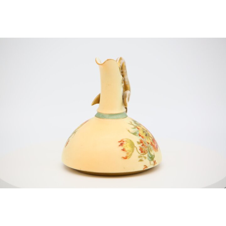 Антикварный кувшин в стиле Royal Worcester с ручкой-драконом - Викторианский ручной росписи фарфор - 15см - XIX век