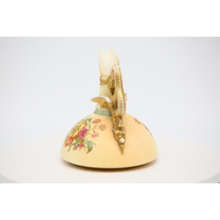 Антикварный кувшин в стиле Royal Worcester с ручкой-драконом - Викторианский ручной росписи фарфор - 15см - XIX век