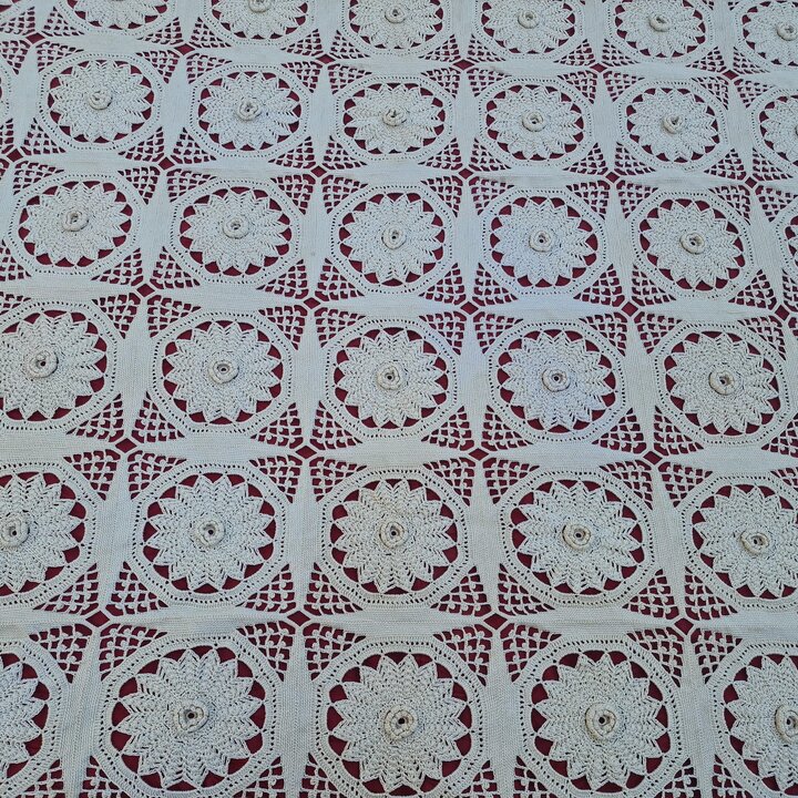 Colcha de Crochê Cobreleito Renda, Manta de Algodão Mercerizado Feita à Mão com Medalhões, Estilo Vintage Pesado, 180x220 cm