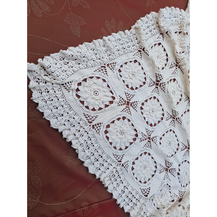 Antieke handgehaakte kanten sprei jaren 30 - 260x280cm