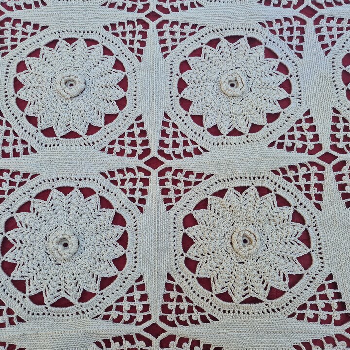 Gehäkelte Tagesdecke Bettüberwurf Spitze, Handarbeit Mercerisierte Baumwolle Medaillon Decke, Schwerer Vintage Stil, 180x220 cm