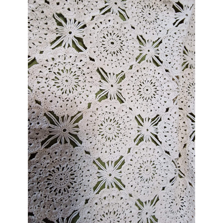 Vintage 1930s Handmade Crochet Lace Bedspread (240x280 cm)
