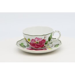 Chávena e Pires August Warnecke Hibiskus, Porcelana Alemã Pintada à Mão, Conjunto de Chá Vintage Hamburgo Década de 1960