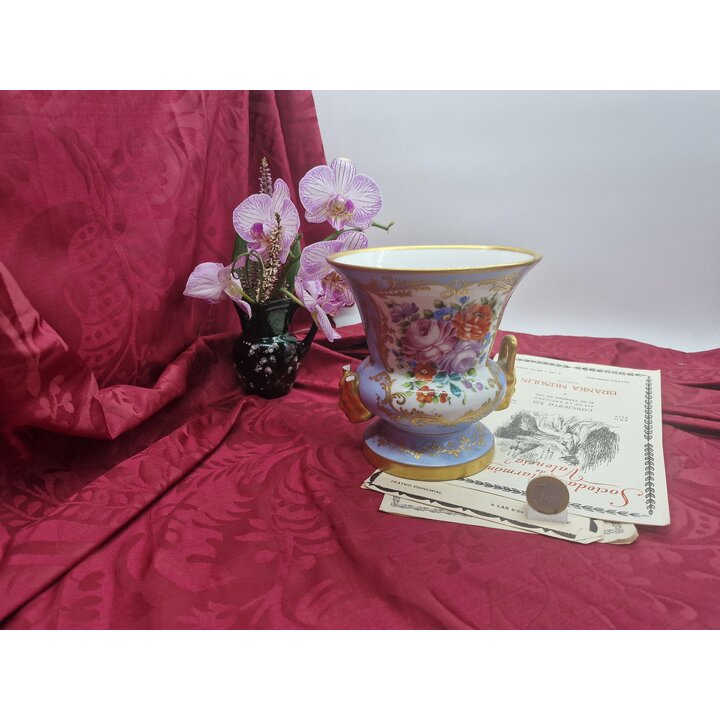 Jarra Vaso Porcelana Le Tallec Paris Pintado a Mão Flores Ouro Rococó Urna Antiga Para Restauro Altura 14 cm
