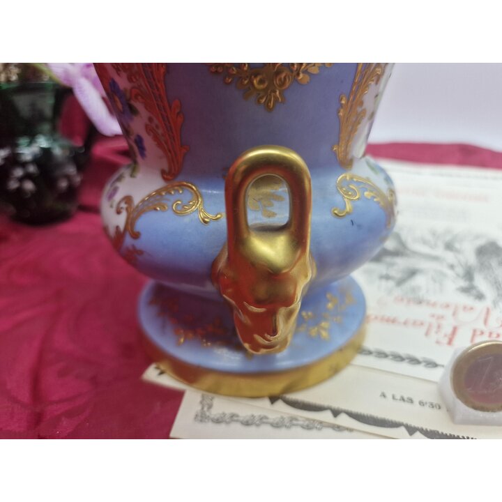 Wazon Porcelanowy Le Tallec Paryż Ręcznie Malowany Kwiaty Złocenia Rokoko Antyk Do Renowacji Wysokość 14 cm