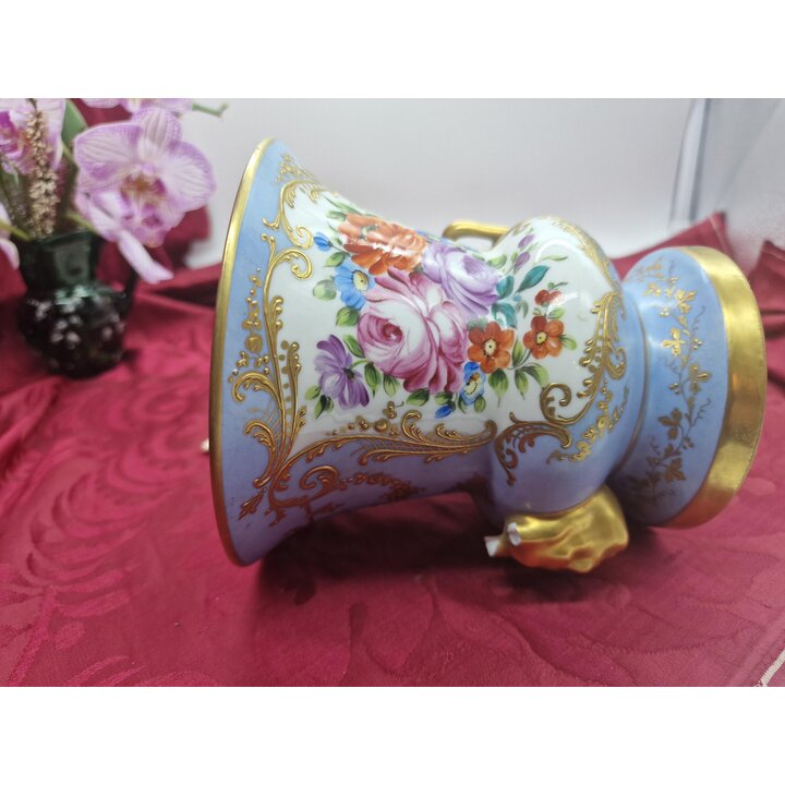 ルタルック パリ 手描き 磁器 花瓶 ル・タレック ロココ様式 金彩 花柄 アンティーク 壺 修復用 高さ 14 cm